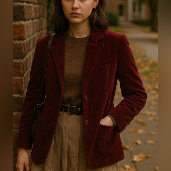 Vintage 70’s Women's Velvet‎ 100% Cotton Button Peak Lapel Blazer sz 10 Academia - Picture 1 of 5